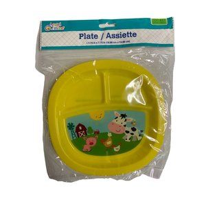 New Angel Of Mine Yellow Divided Plate Plastic Cow Farm Pig Chickens 7.75x7.75